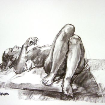 Drawing titled "fusain 50/65 2003 55" by Christian Rolland, Original Artwork, Charcoal