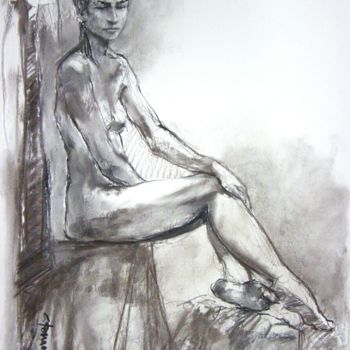 Рисунок под названием "fusain 50/65 2004 4" - Christian Rolland, Подлинное произведение искусства, Древесный уголь