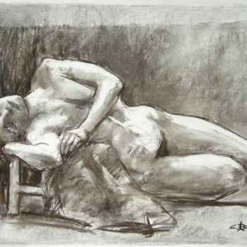 Drawing titled "fusain 50/65 2001 31" by Christian Rolland, Original Artwork, Charcoal