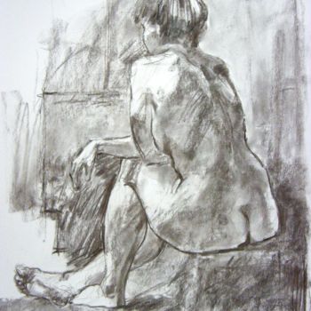 Drawing titled "fusain 50/65 2001 25" by Christian Rolland, Original Artwork, Charcoal