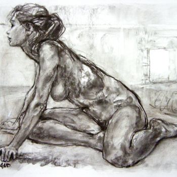 Drawing titled "fusain 50/65 2003 44" by Christian Rolland, Original Artwork, Charcoal