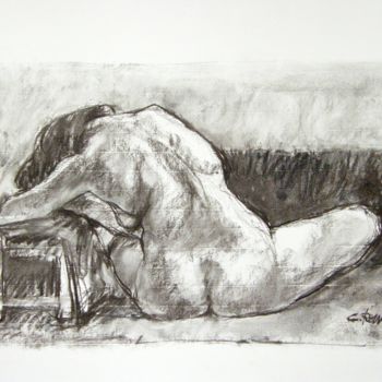 Drawing titled "fusain 50/65 2001 35" by Christian Rolland, Original Artwork, Charcoal