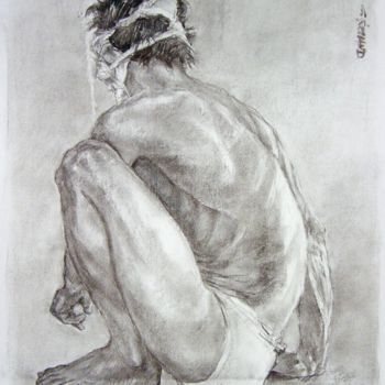 Drawing titled "fusain 50/65 2003 35" by Christian Rolland, Original Artwork, Charcoal