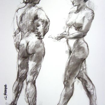 Drawing titled "fusain 50/65 2002 19" by Christian Rolland, Original Artwork, Charcoal