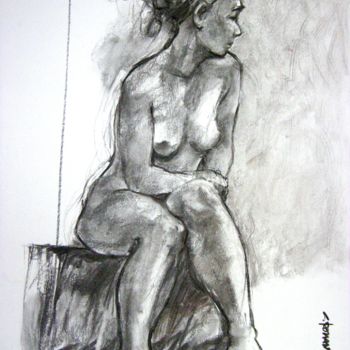 Drawing titled "fusain 50/65 2003 48" by Christian Rolland, Original Artwork, Charcoal