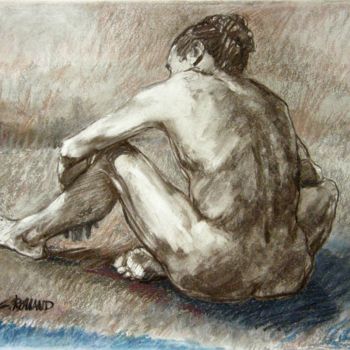 Drawing titled "fusain et craie 50/…" by Christian Rolland, Original Artwork, Charcoal