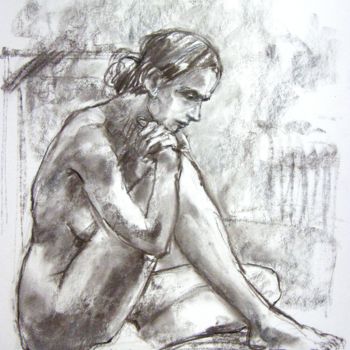 Drawing titled "fusain 50/65 2002 13" by Christian Rolland, Original Artwork, Charcoal