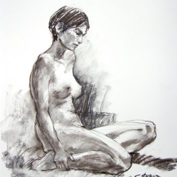 Drawing titled "fusain 50/65 2001 32" by Christian Rolland, Original Artwork, Charcoal