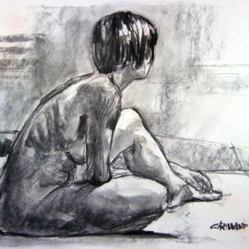 Drawing titled "fusain 50/65 2002 3" by Christian Rolland, Original Artwork, Charcoal