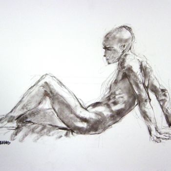 Drawing titled "fusain 50/65 2001 15" by Christian Rolland, Original Artwork, Charcoal