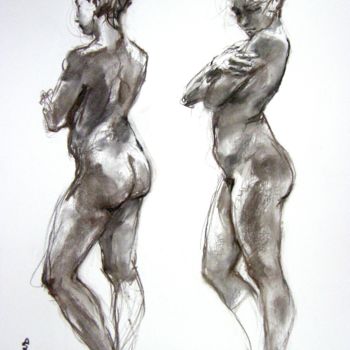 Drawing titled "fusain 50/65 2003 45" by Christian Rolland, Original Artwork, Charcoal