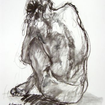 Drawing titled "fusain 50/65 2001 47" by Christian Rolland, Original Artwork, Charcoal