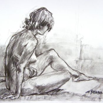 Drawing titled "fusain 50/65 2001 18" by Christian Rolland, Original Artwork, Charcoal