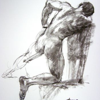 Drawing titled "fusain 50/65 2002 27" by Christian Rolland, Original Artwork, Charcoal