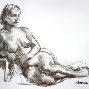 Drawing titled "fusain 50/65 2004 5" by Christian Rolland, Original Artwork, Charcoal