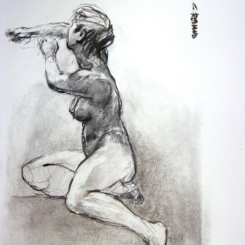 Drawing titled "fusain 50/65 2003 28" by Christian Rolland, Original Artwork, Charcoal