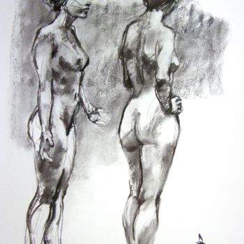 Drawing titled "fusain 50/65 2003 21" by Christian Rolland, Original Artwork, Charcoal