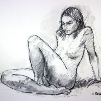 Drawing titled "fusain 50/65 2003 24" by Christian Rolland, Original Artwork, Charcoal