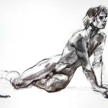 Drawing titled "fusain 50/65 2003 53" by Christian Rolland, Original Artwork, Charcoal