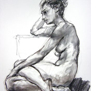 Рисунок под названием "fusain 50/65 2004 3" - Christian Rolland, Подлинное произведение искусства, Древесный уголь