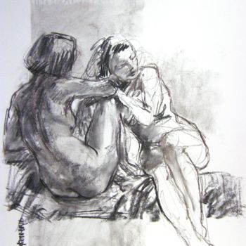 Рисунок под названием "fusain & craie 50/6…" - Christian Rolland, Подлинное произведение искусства, Древесный уголь
