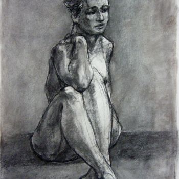 Drawing titled "fusain 50/65 2004 11" by Christian Rolland, Original Artwork, Charcoal