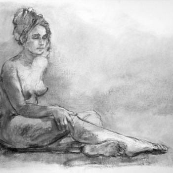 Drawing titled "fusain 50/65 2004 12" by Christian Rolland, Original Artwork, Charcoal