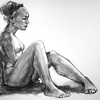 Drawing titled "fusain 50/65 2004 21" by Christian Rolland, Original Artwork, Charcoal