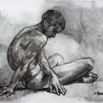 Drawing titled "fusain 50/65 2004 19" by Christian Rolland, Original Artwork, Charcoal