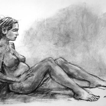 Drawing titled "fusain 50/65 2004 20" by Christian Rolland, Original Artwork, Charcoal