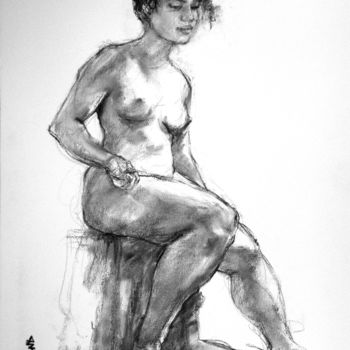 Drawing titled "fusain 50/65 2004 39" by Christian Rolland, Original Artwork, Charcoal