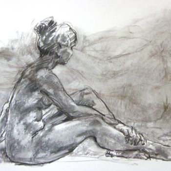 Drawing titled "fusain 50/65 2005 12" by Christian Rolland, Original Artwork, Charcoal