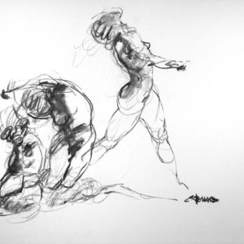 Disegno intitolato "fusain 50/65 2005 24" da Christian Rolland, Opera d'arte originale, Carbone