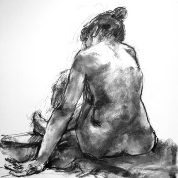 Drawing titled "fusain 50/65 2005 20" by Christian Rolland, Original Artwork, Charcoal