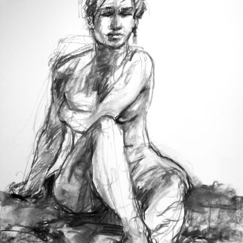 Рисунок под названием "fusain 50/65 2005 19" - Christian Rolland, Подлинное произведение искусства, Древесный уголь