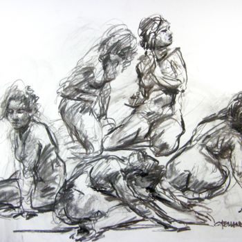 Drawing titled "fusain 50/65 2005 29" by Christian Rolland, Original Artwork, Charcoal