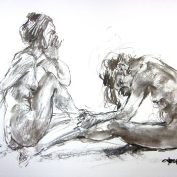 Drawing titled "fusain 50/65 2005 34" by Christian Rolland, Original Artwork, Charcoal