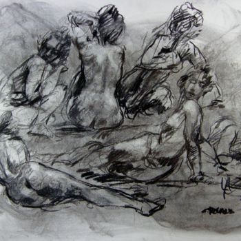 Drawing titled "fusain 50/65 2005 30" by Christian Rolland, Original Artwork, Charcoal