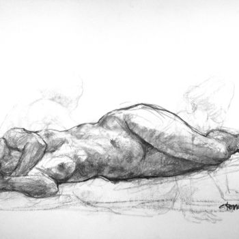 Drawing titled "fusain 50/65 2005 54" by Christian Rolland, Original Artwork, Charcoal
