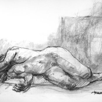 图画 标题为“dessin 50/65 2007 1…” 由Christian Rolland, 原创艺术品, 木炭