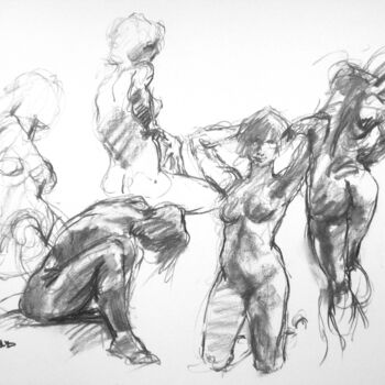 Drawing titled "fusain 50/65 2008 14" by Christian Rolland, Original Artwork, Charcoal