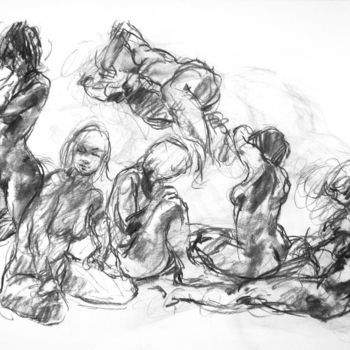 Drawing titled "fusain 50/65 2008 21" by Christian Rolland, Original Artwork, Charcoal