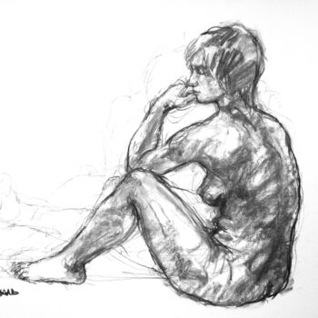 「fusain 50/65 2008 22」というタイトルの描画 Christian Rollandによって, オリジナルのアートワーク, 木炭