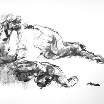 Drawing titled "fusain 50/65 2008 27" by Christian Rolland, Original Artwork, Charcoal