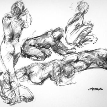 Drawing titled "fusain 50/65 2008 29" by Christian Rolland, Original Artwork, Charcoal