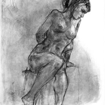 Drawing titled "fusain 50/65 2008 41" by Christian Rolland, Original Artwork, Charcoal