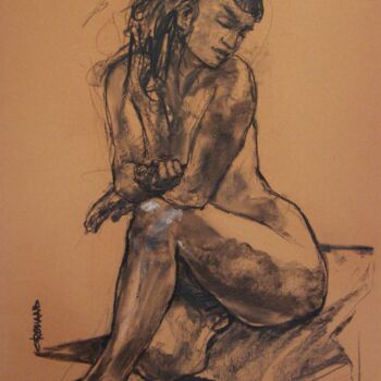 Drawing titled "fusain & craie 2008…" by Christian Rolland, Original Artwork, Charcoal