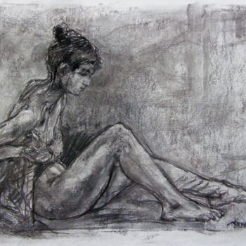 Drawing titled "fusain 50/65 2008 46" by Christian Rolland, Original Artwork, Charcoal