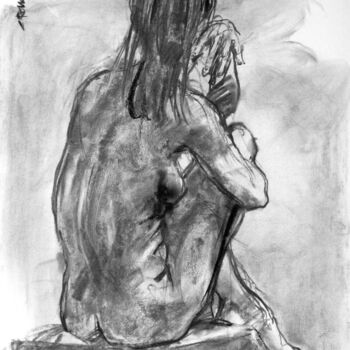 Drawing titled "fusain 50/65 2008 59" by Christian Rolland, Original Artwork, Charcoal