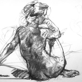 Drawing titled "fusain 50/65 2008 65" by Christian Rolland, Original Artwork, Charcoal